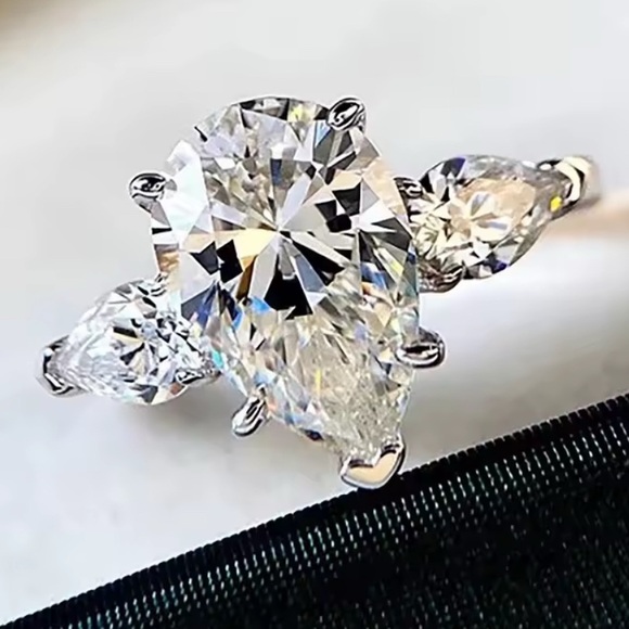 None Jewelry - NEW 925 SILVER 6g PEAR CRYSTAL SIMULATED DIAMOND SIMPSON WEDDING RING